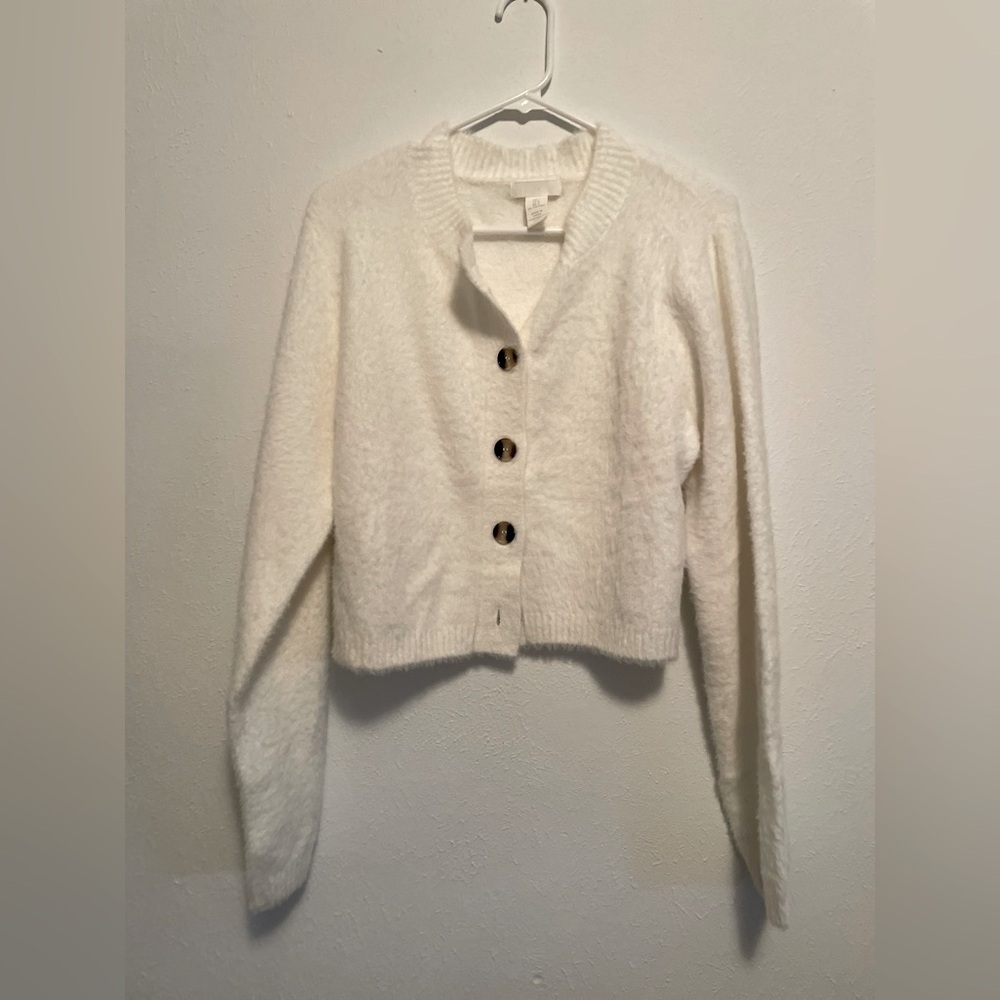 H&M Cozy White Button-Up Women's Sweater